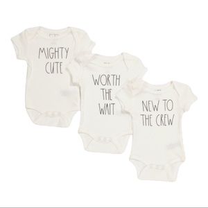RAE DUNN 3-PK ONESIES 3-6 MONTHS NWT